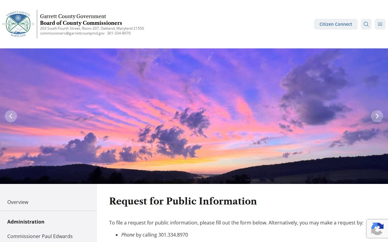 Garrett County public information request form
