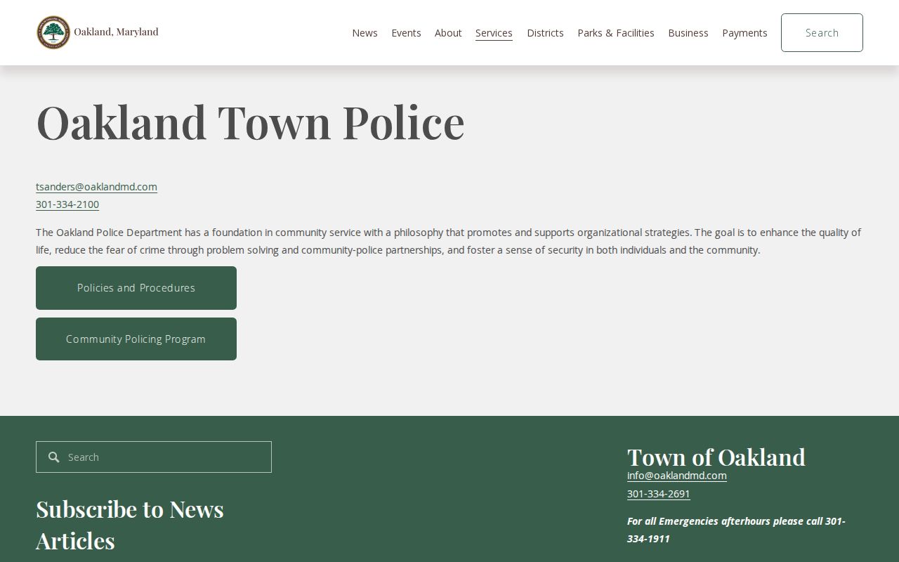 Official Town of Oakland Police Department webpage